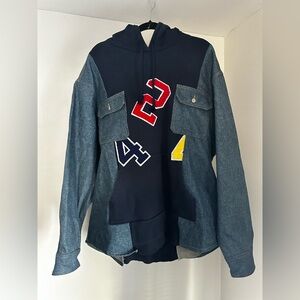 Men's Navy & Denim Patchwork Hoodie Shirt